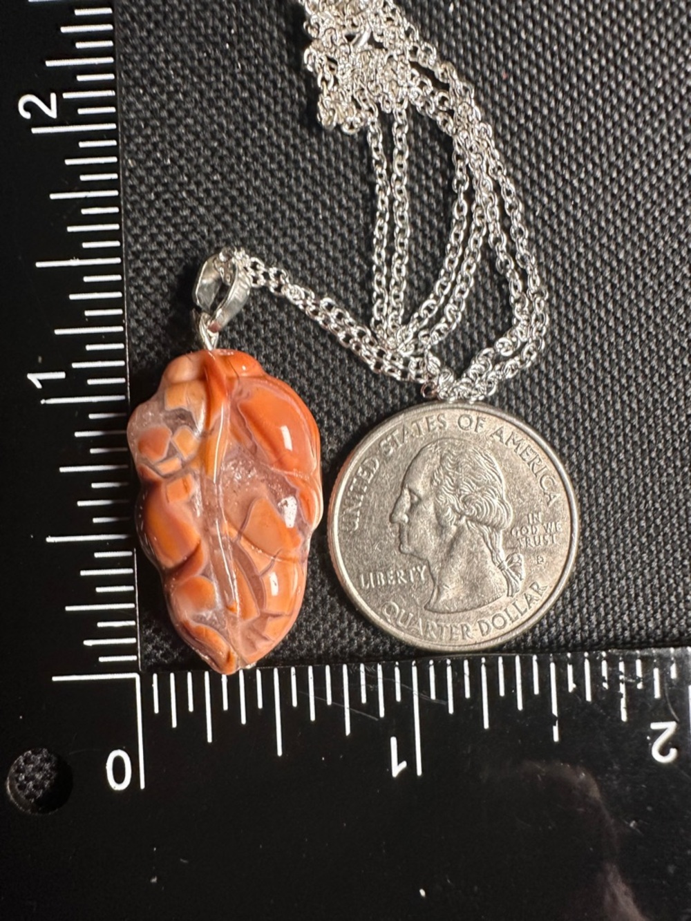 Dark Pink/Salmon Pink “Cotton Candy” Agate Pendant on Silver Plated Chain - Picture 12 of 13